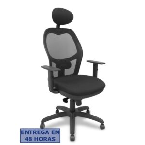 PIQUERAS Y CRESPO Silla Jorquera malla negra asiento bali negro con cabecero fijo y ruedas de parque