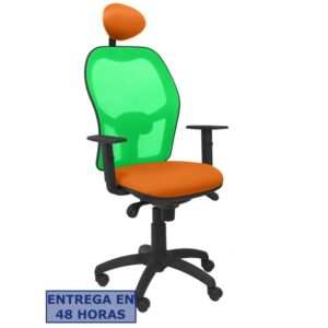 PIQUERAS Y CRESPO Silla Jorquera malla verde asiento bali naranja con cabecero fijo