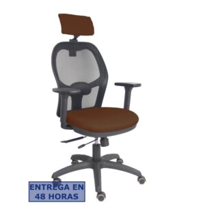PIQUERAS Y CRESPO Silla Jorquera traslack malla negra asiento bali marron oscuro brazos 3D cabecero regulable