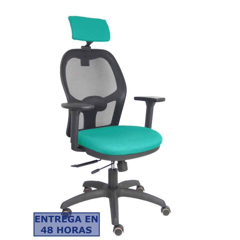 PIQUERAS Y CRESPO Silla Jorquera traslack malla negra asiento bali turquesa brazos 3D cabecero regulable PIQUERAS Y CRESPO Silla Jorquera traslack malla negra asiento bali turquesa brazos 3D cabecero regulable