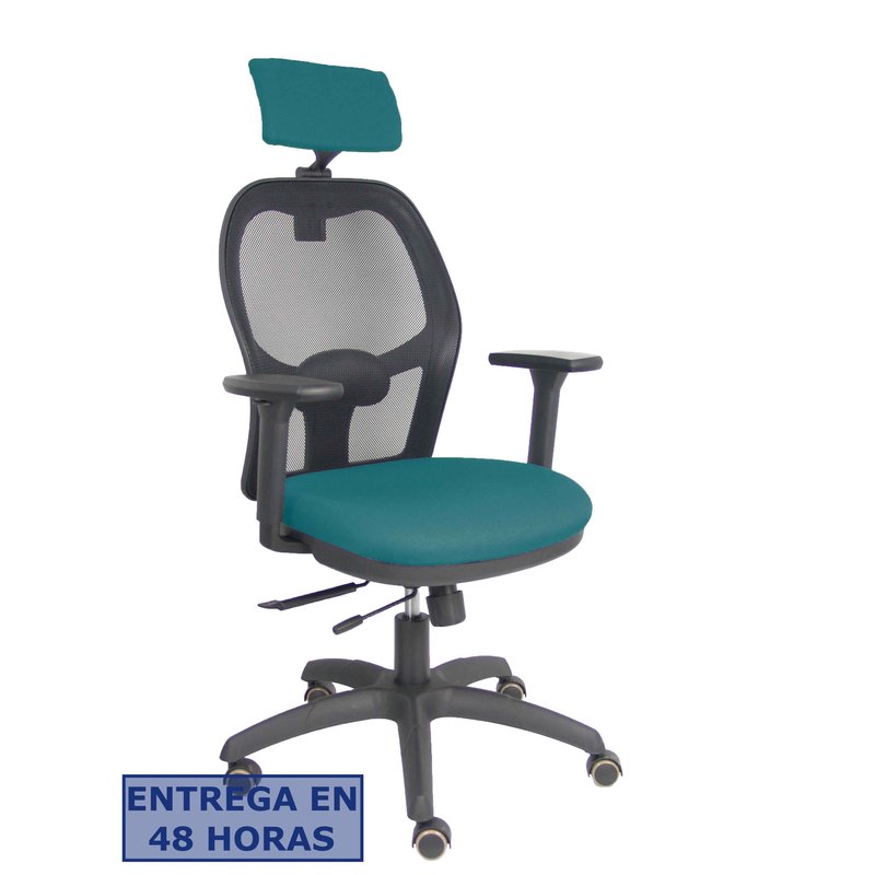PIQUERAS Y CRESPO Silla Jorquera traslack malla negra asiento bali verde petroleo brazos 3D cabecero regulable