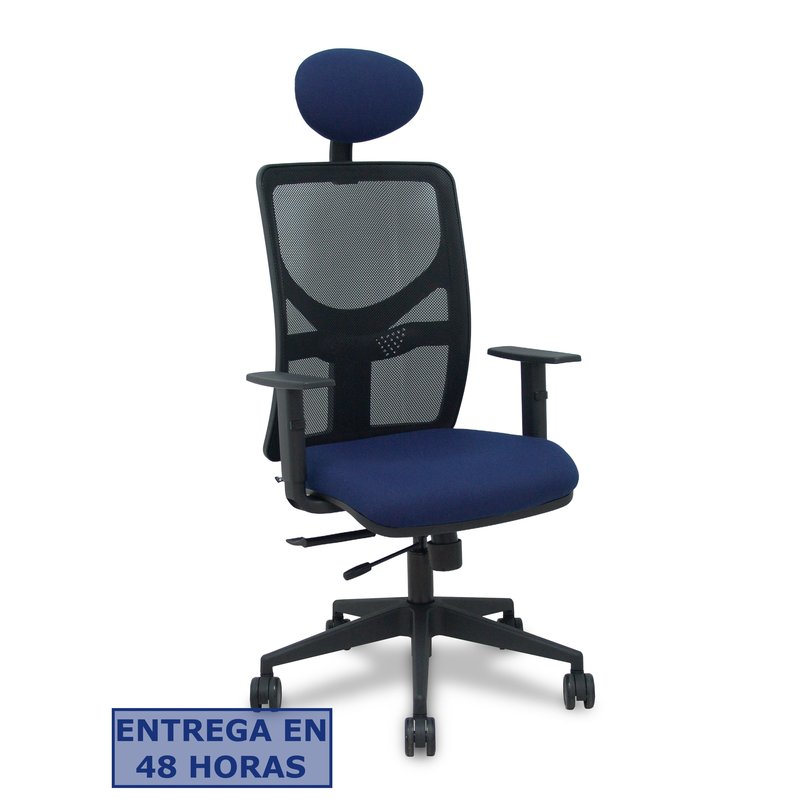 PIQUERAS Y CRESPO Silla Motilla traslack malla negra asiento bali azul marino brazos 1D base piramidal cabecero fijo