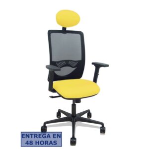 PIQUERAS Y CRESPO Silla Zulema sincro malla negra asiento bali amarillo brazos 2D ruedas 65mm cabecero