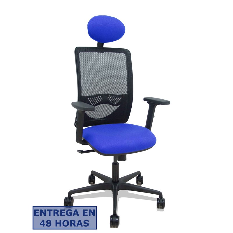 PIQUERAS Y CRESPO Silla Zulema sincro malla negra asiento bali azul brazos 2D ruedas 65mm cabecero