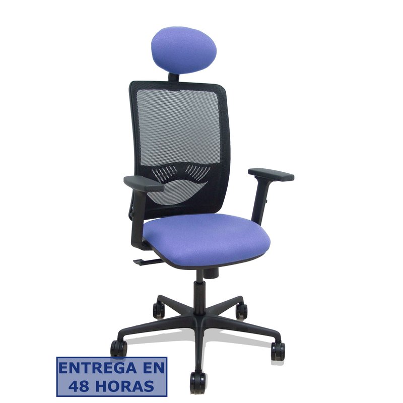 PIQUERAS Y CRESPO Silla Zulema sincro malla negra asiento bali azul claro brazos 2D ruedas 65mm cabecero