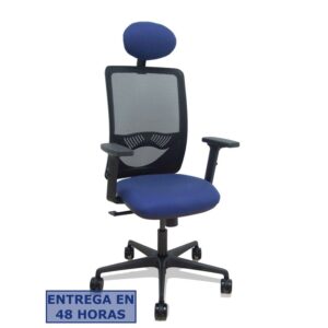 PIQUERAS Y CRESPO Silla Zulema sincro malla negra asiento bali azul marino brazos 2D ruedas 65mm cabecero