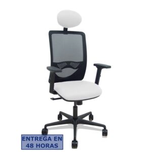 PIQUERAS Y CRESPO Silla Zulema sincro malla negra asiento bali blanco brazos 2D ruedas 65mm cabecero