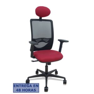 PIQUERAS Y CRESPO Silla Zulema sincro malla negra asiento bali granate brazos 2D ruedas 65mm cabecero