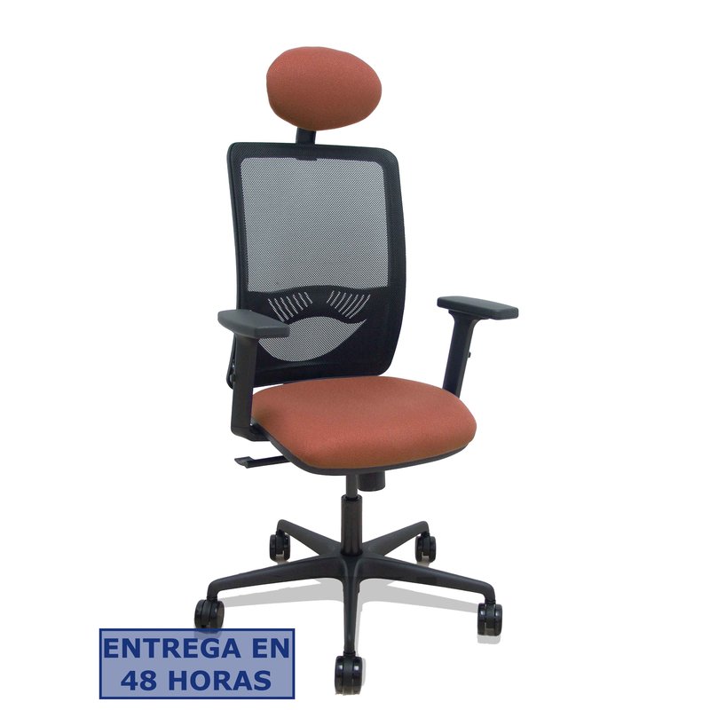 PIQUERAS Y CRESPO Silla Zulema sincro malla negra asiento bali marron brazos 2D ruedas 65mm cabecero