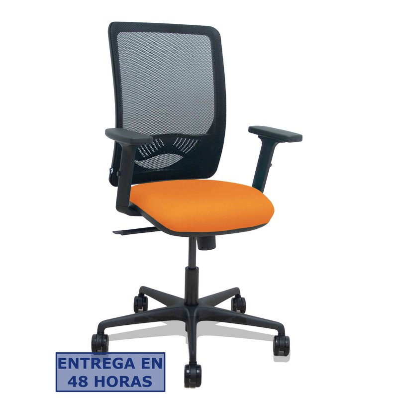 PIQUERAS Y CRESPO Silla Zulema sincro malla negra asiento bali naranja brazos 2D ruedas 65mm