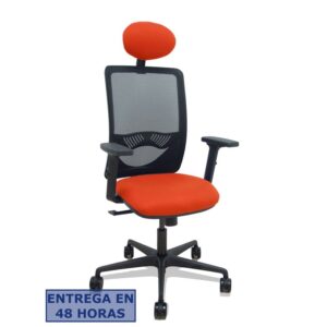 PIQUERAS Y CRESPO Silla Zulema sincro malla negra asiento bali naranja oscuro brazos 2D ruedas 65mm cabecero