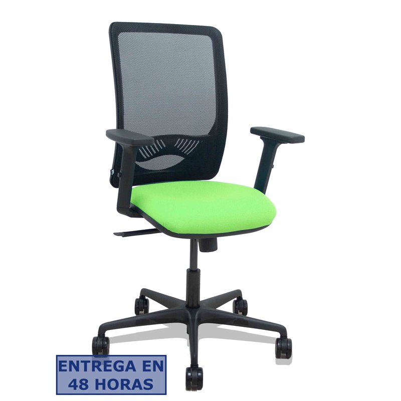 PIQUERAS Y CRESPO Silla Zulema sincro malla negra asiento bali pistacho brazos 2D ruedas 65mm