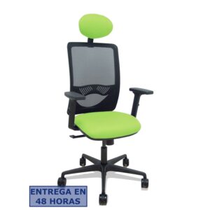 PIQUERAS Y CRESPO Silla Zulema sincro malla negra asiento bali pistacho brazos 2D ruedas 65mm cabecero