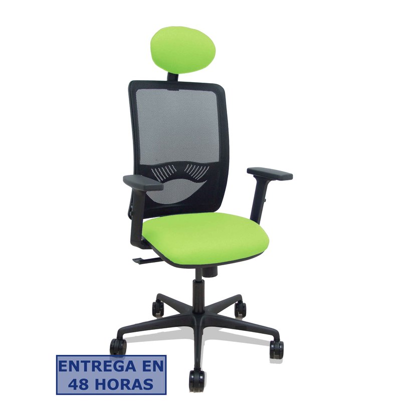 PIQUERAS Y CRESPO Silla Zulema sincro malla negra asiento bali pistacho brazos 2D ruedas 65mm cabecero