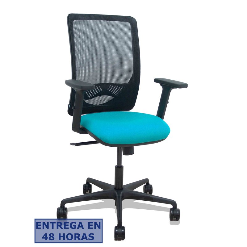 PIQUERAS Y CRESPO Silla Zulema sincro malla negra asiento bali turquesa brazos 2D ruedas 65mm