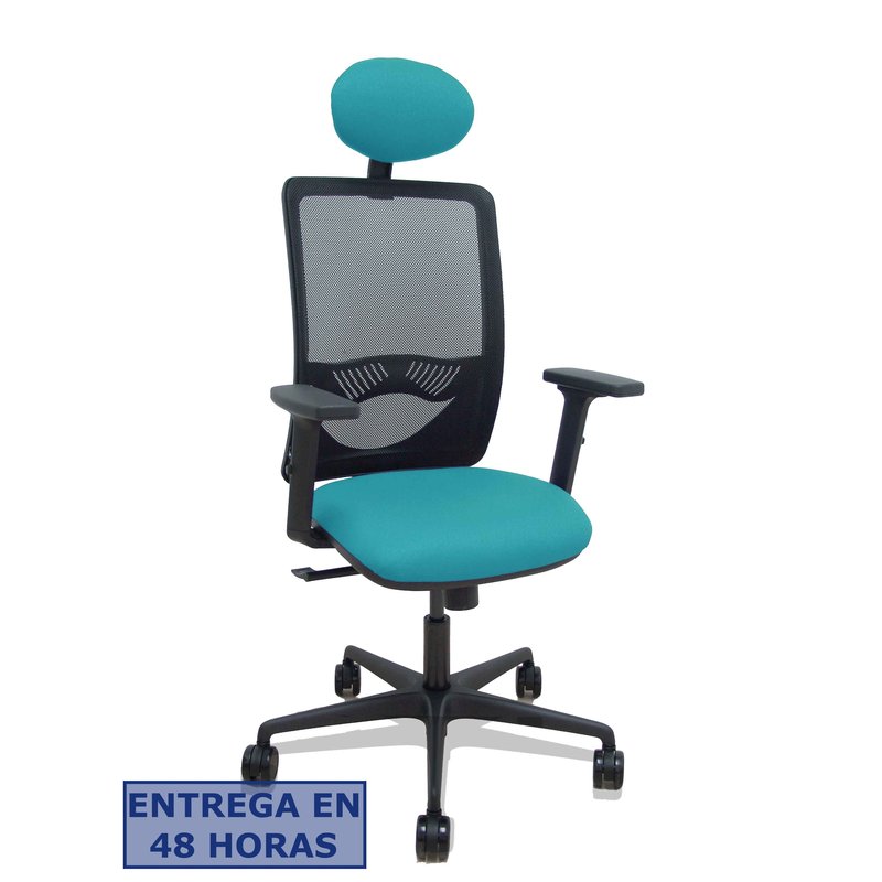 PIQUERAS Y CRESPO Silla Zulema sincro malla negra asiento bali turquesa brazos 2D ruedas 65mm cabecero