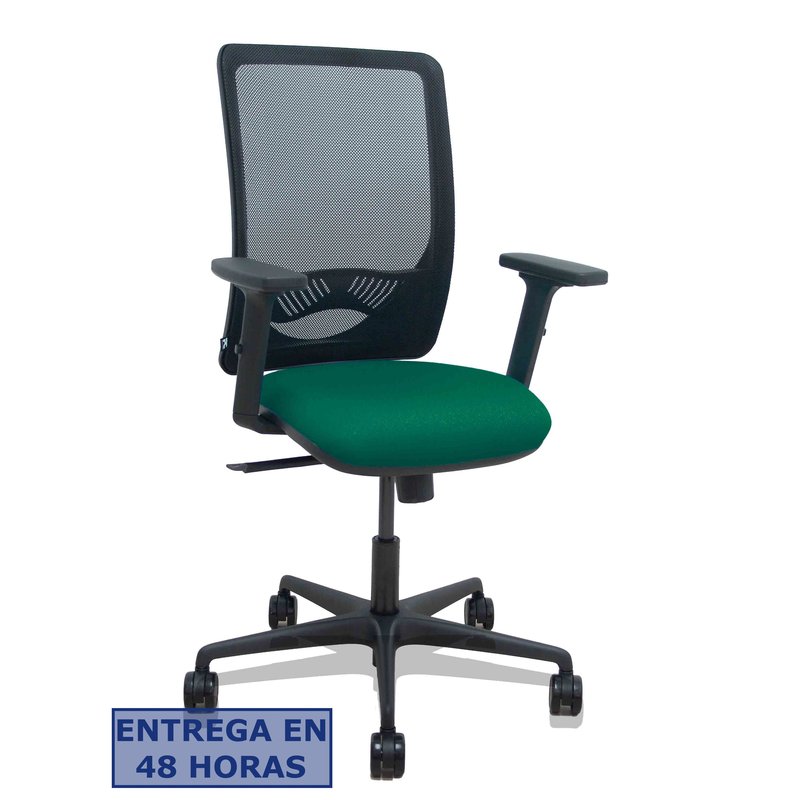 PIQUERAS Y CRESPO Silla Zulema sincro malla negra asiento bali verde botella brazos 2D ruedas 65mm