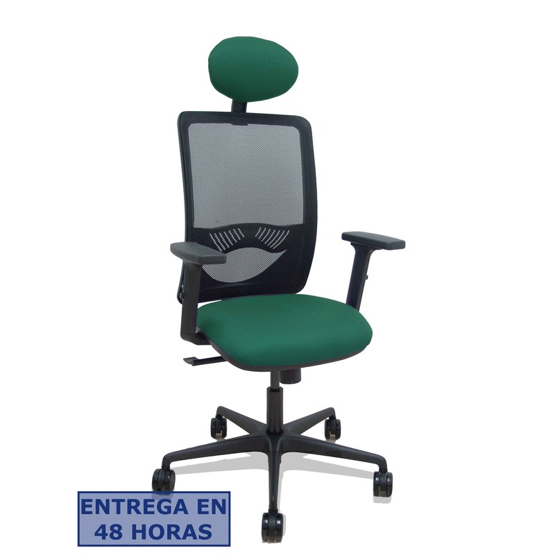 PIQUERAS Y CRESPO Silla Zulema sincro malla negra asiento bali verde botella brazos 2D ruedas 65mm cabecero