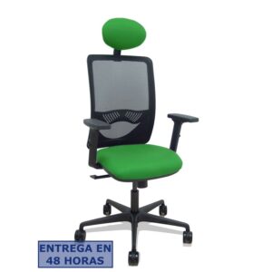 PIQUERAS Y CRESPO Silla Zulema sincro malla negra asiento bali verde brazos 2D ruedas 65mm cabecero
