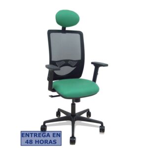 PIQUERAS Y CRESPO Silla Zulema sincro malla negra asiento bali verde esmeralda brazos 2D ruedas 65mm cabecero