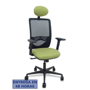 PIQUERAS Y CRESPO Silla Zulema sincro malla negra asiento bali verde oliva brazos 2D ruedas 65mm cabecero