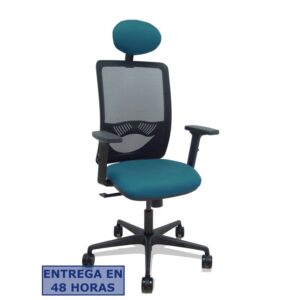 PIQUERAS Y CRESPO Silla Zulema sincro malla negra asiento bali verde petroleo brazos 2D ruedas 65mm cabecero
