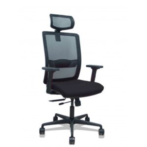 SILLA HACHES TRASLACK MALLA NEGRA ASIENTO BALI NEGRO BRAZOS 2D RUEDAS 65MM CABECERO REGULABLE PIQUERAS Y CRESPO 395TKM840B840B2DB68R65CR