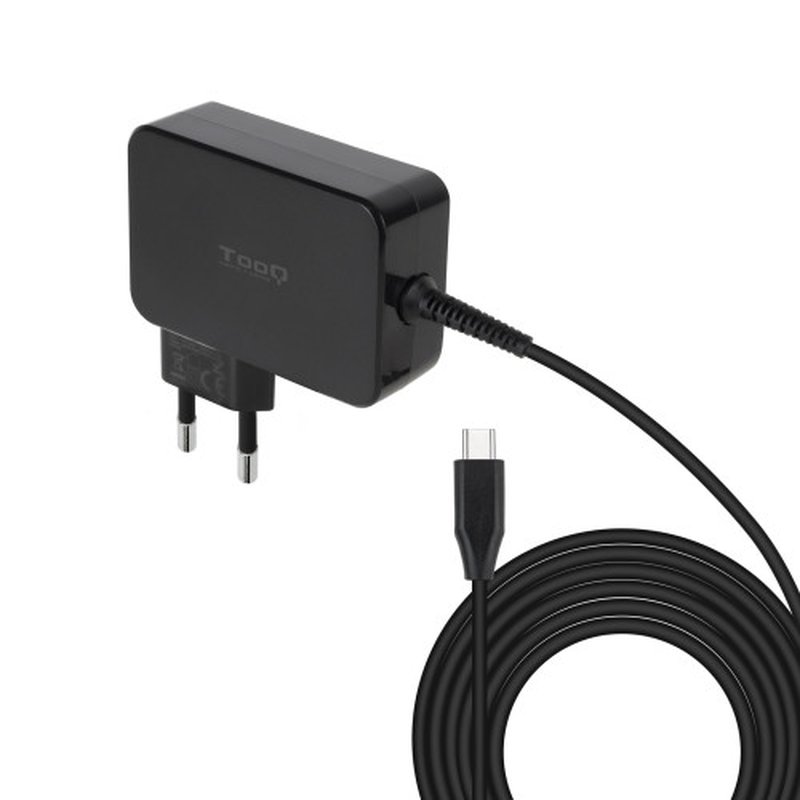 TooQ Cargador de portátil GAN USB-C PD 100W, Negro