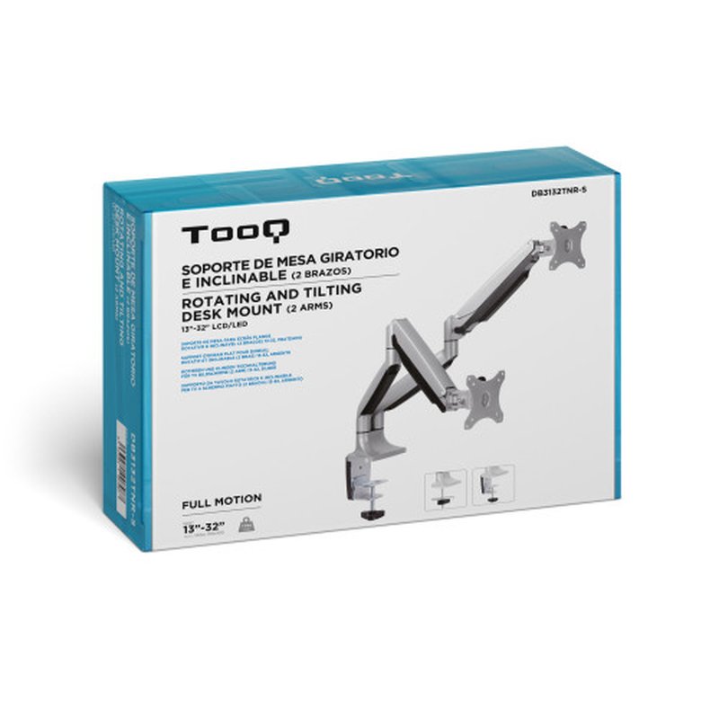 TooQ Soporte de Mesa Giratorio e Inclinable para 2 Pantallas (Monitor / TV Plasma / LCD / LED) 13” – 32”, de Dos Brazos, Plata TooQ Soporte de Mesa Giratorio e Inclinable para 2 Pantallas (Monitor / TV Plasma / LCD / LED) 13” – 32”, de Dos Brazos, Plata - Imagen 12