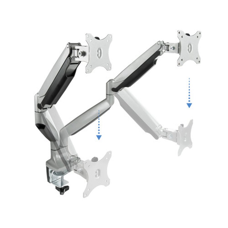 TooQ Soporte de Mesa Giratorio e Inclinable para 2 Pantallas (Monitor / TV Plasma / LCD / LED) 13” – 32”, de Dos Brazos, Plata TooQ Soporte de Mesa Giratorio e Inclinable para 2 Pantallas (Monitor / TV Plasma / LCD / LED) 13” – 32”, de Dos Brazos, Plata - Imagen 4