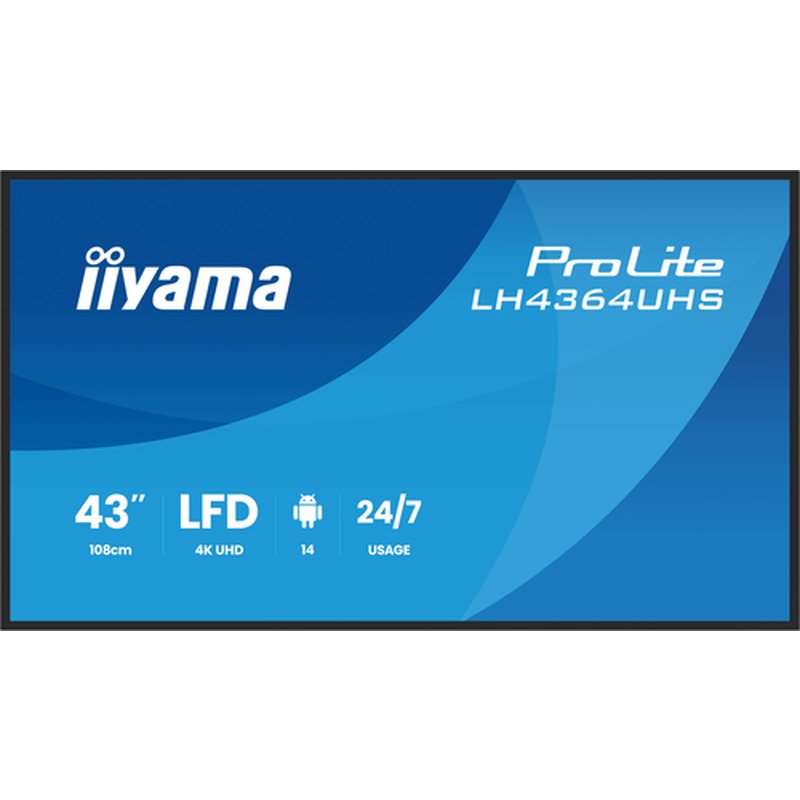 iiyama LH4364UHS-B1AG pantalla de señalización Pantalla plana para señalización digital 109,2 cm (43") LED Wifi 500 cd / m² 4K Ultra HD Negro Android 24/7