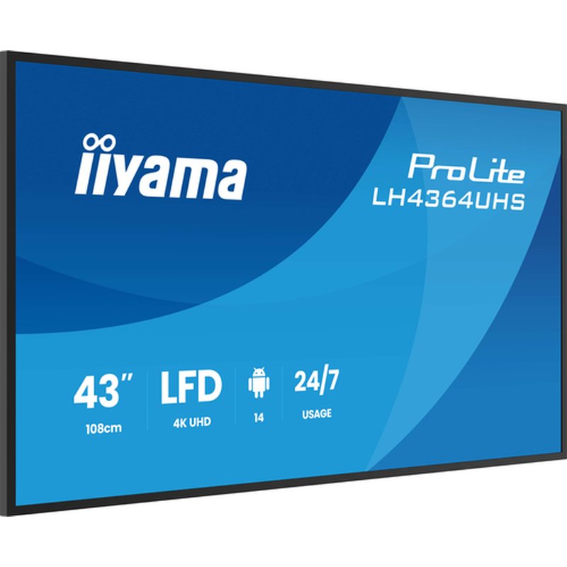iiyama LH4364UHS-B1AG pantalla de señalización Pantalla plana para señalización digital 109,2 cm (43") LED Wifi 500 cd / m² 4K Ultra HD Negro Android 24/7 - Imagen 3