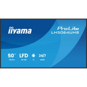 iiyama LH5064UHS-B1AG pantalla de señalización Pantalla plana para señalización digital 127 cm (50") Wifi 500 cd / m² 4K Ultra HD Negro Android 24/7