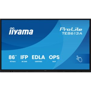 iiyama TE8613A-B1AG pantalla de señalización Panel plano interactivo 2,17 m (85.6") Wifi 450 cd / m² 4K Ultra HD Negro Pantalla táctil Procesador incorporado Android 18/7