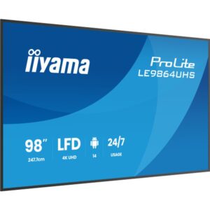 iiyama LE9864UHS-B1AG pantalla de señalización Pantalla plana para señalización digital 2,49 m (98") Wifi 500 cd / m² 4K Ultra HD Negro Procesador incorporado Android 24/7