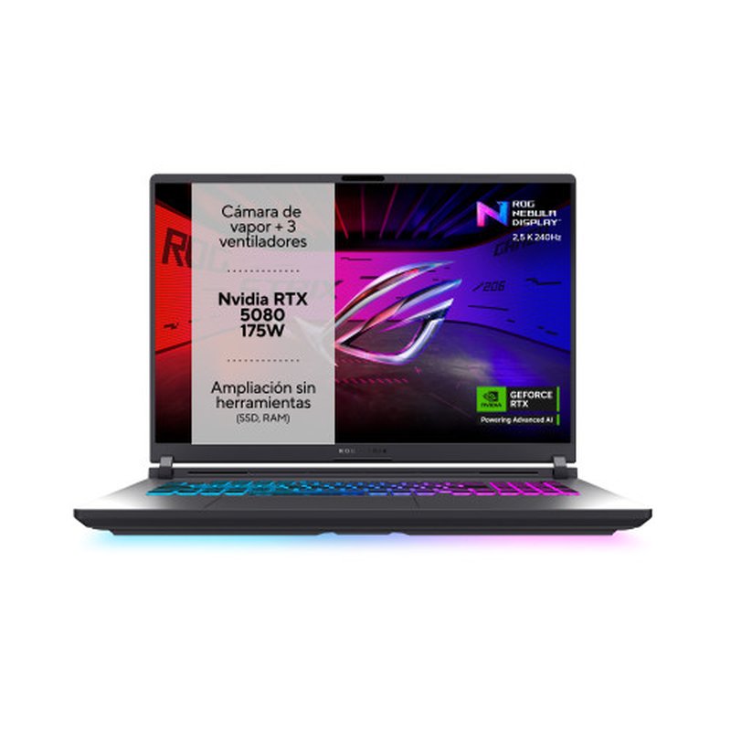 ASUS ROG Strix G18 G815LW-S9046 - Ordenador Portátil Gaming de 18" WQXGA 240Hz (Core Ultra 9 275HX, 32GB RAM, 1TB SSD, RTX 5080 16GB, Sin Sistema Operativo) Gris Eclipse - Teclado QWERTY español - Imagen 2