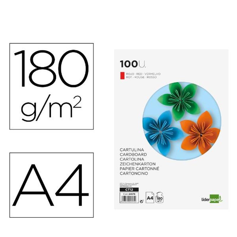 CARTULINA A4 180G/M2 ROJO 100H CARTULINA A4 180G/M2 ROJO 100H
