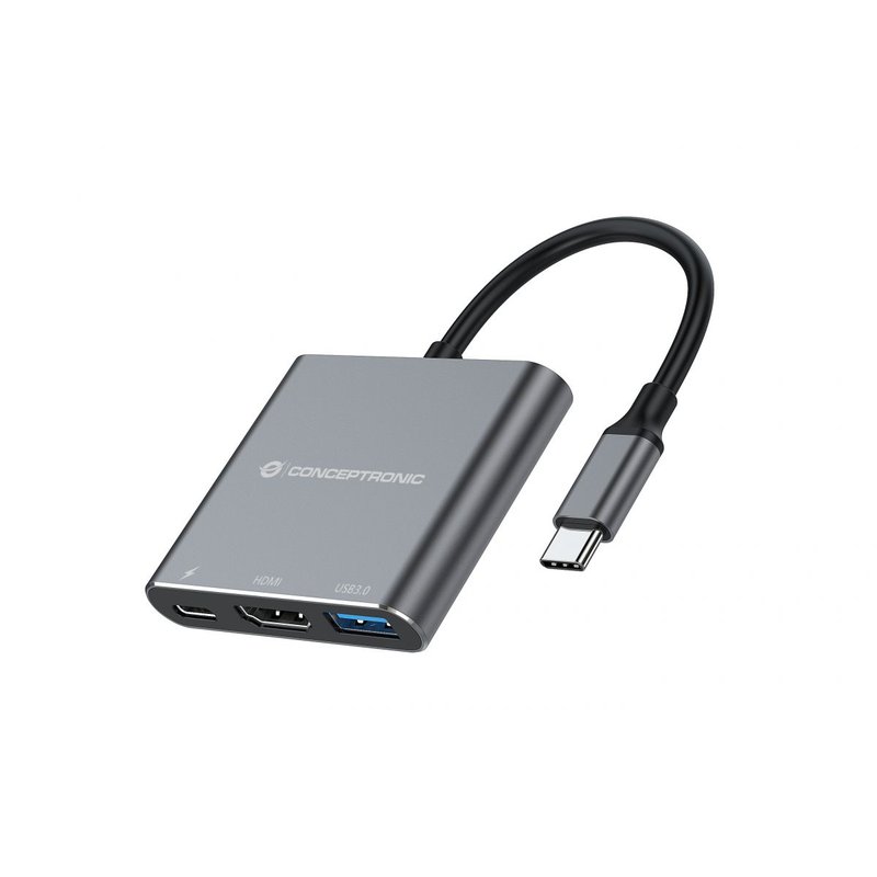 Conceptronic DONN18G base para portátil y replicador de puertos Alámbrico USB 3.2 Gen 1 (3.1 Gen 1) Type-C Gris