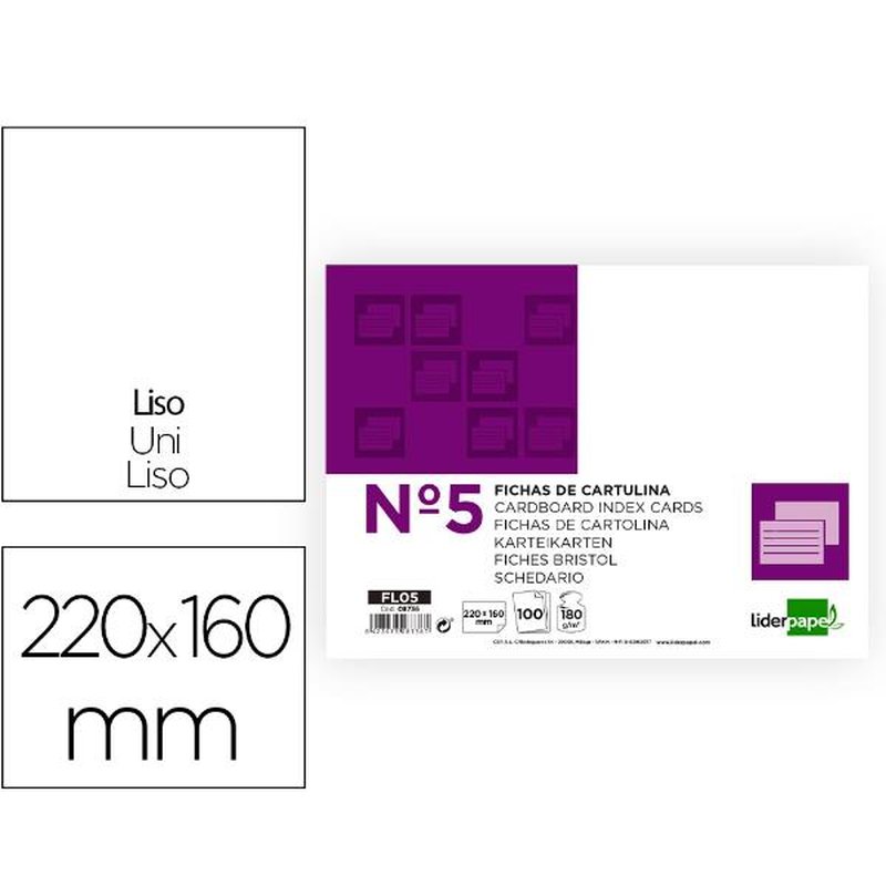 FICHA LISA N.5 160X220MM 100 180 FICHA LISA N.5 160X220MM 100 180