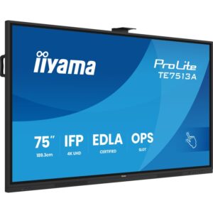 iiyama TE7513A-B1AG pantalla de señalización Panel plano interactivo 190,5 cm (75") Wifi 450 cd / m² 4K Ultra HD Negro Pantalla táctil Procesador incorporado Android 18/7