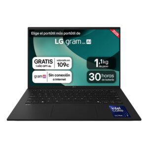 LG Gram 14Z90T Intel Core Ultra 7 255H Portátil 35,6 cm (14") WUXGA 32 GB LPDDR5x-SDRAM 1 TB SSD Wi-Fi 6E (802.11ax) Windows 11 Pro Español Negro