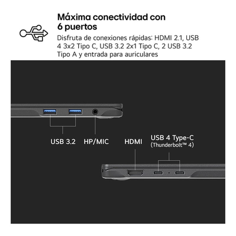 LG Gram 14Z90T Intel Core Ultra 7 255H Portátil 35,6 cm (14") WUXGA 32 GB LPDDR5x-SDRAM 1 TB SSD Wi-Fi 6E (802.11ax) Windows 11 Pro Español Negro - Imagen 10