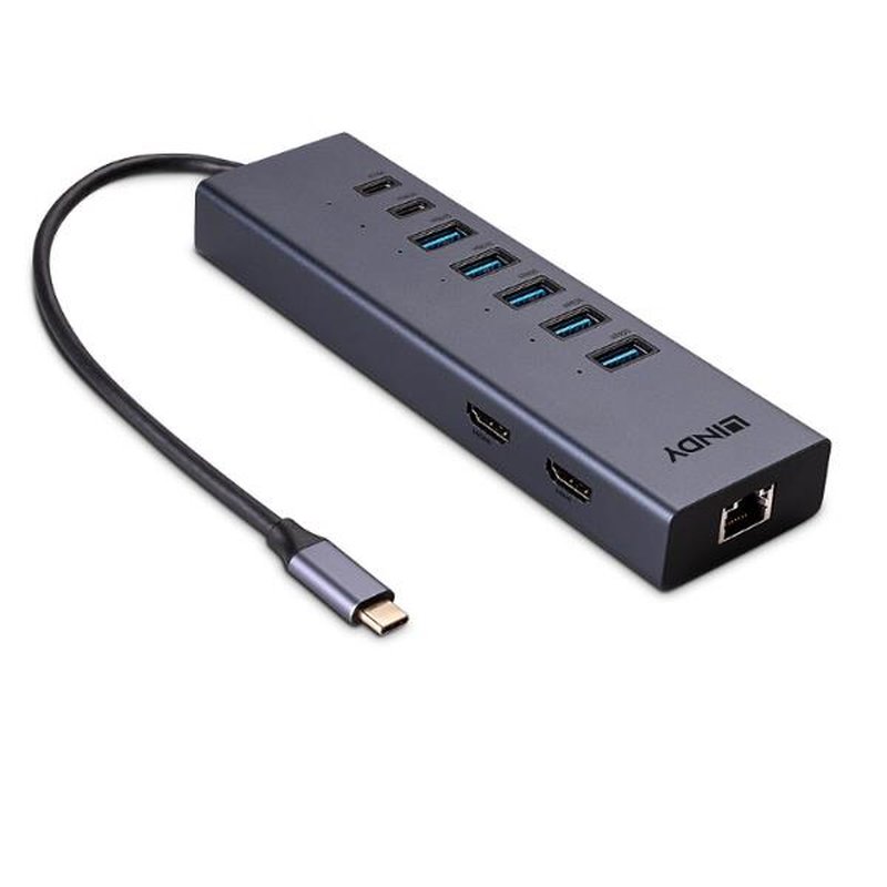 Lindy 43373 base para portátil y replicador de puertos Alámbrico USB 3.2 Gen 2 (3.1 Gen 2) Type-C Gris