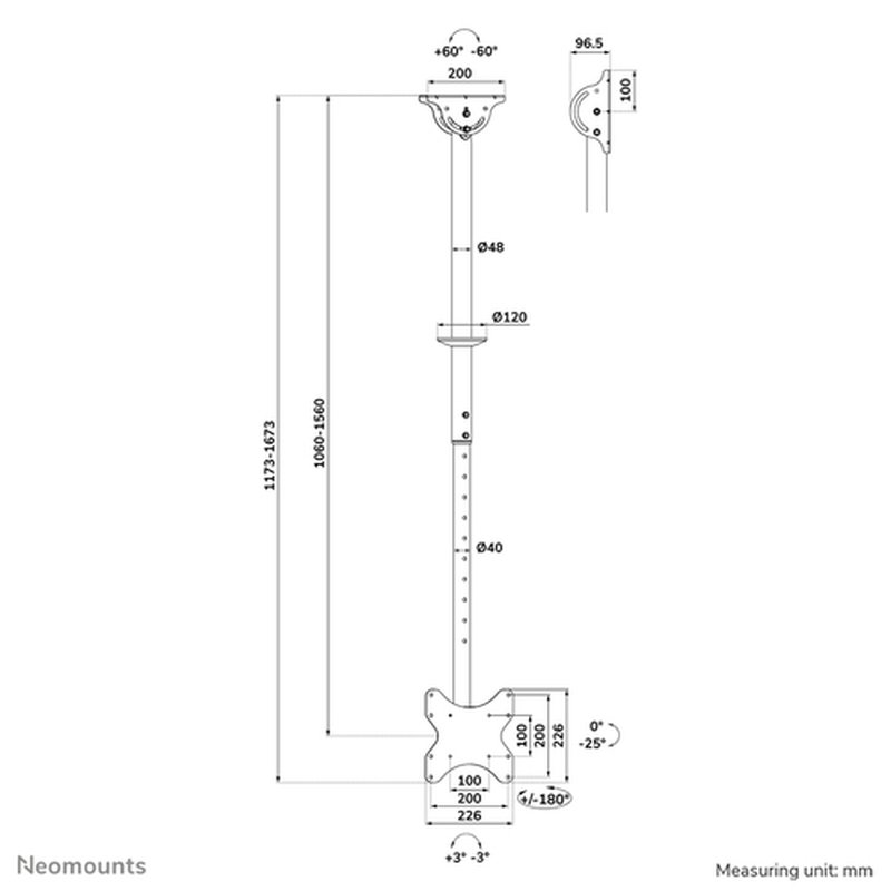 Neomounts CL35-340BL12 Soporte de techo para monitor/TV 23-42" - alt. 106-156 cm Neomounts CL35-340BL12 Soporte de techo para monitor/TV 23-42" - alt. 106-156 cm - Imagen 20