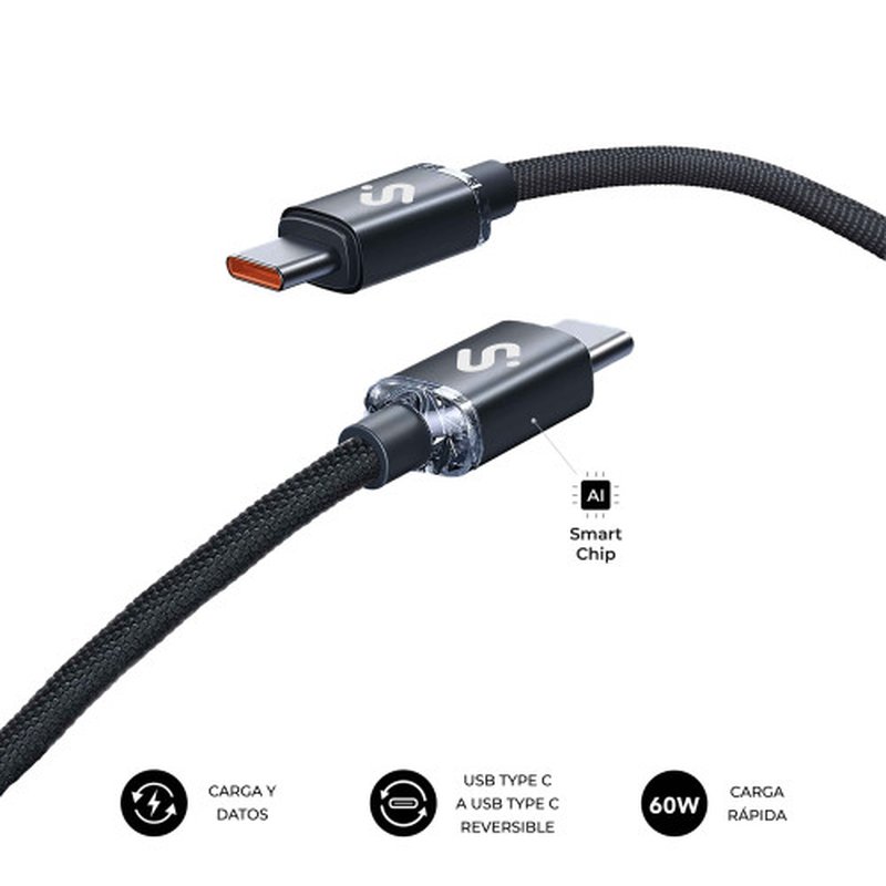SUBBLIM CABLE OPTIMUS 60W C-C 1m BLACK SUBBLIM CABLE OPTIMUS 60W C-C 1m BLACK - Imagen 2