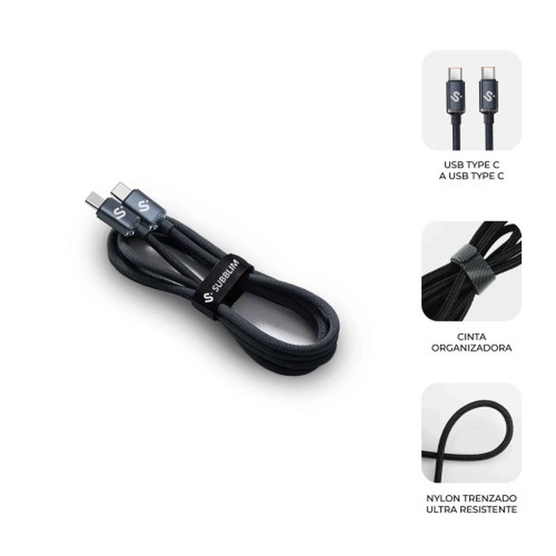 SUBBLIM CABLE OPTIMUS 60W C-C 2m BLACK SUBBLIM CABLE OPTIMUS 60W C-C 2m BLACK - Imagen 3