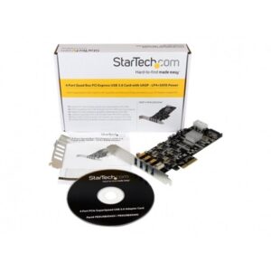 StarTech.com Adaptador Tarjeta PCI Express PCI-E 4 Puertos USB 3.0 UASP 2 Canales de 5Gbps con Alimentación Molex SATA