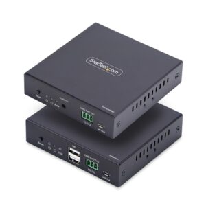 StarTech.com Extensor KVM HDMI 4K 60Hz por Redes Ethernet IP - Alargador KVM HDMI y USB por Ethernet - Sin Controladores - Juego Transmisor/Receptor - AVoIP - Incluye Elementos de Montaje