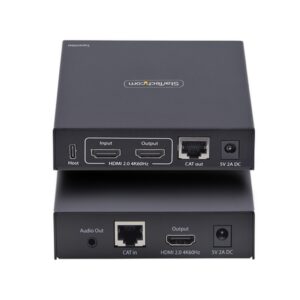 StarTech.com Extensor KVM HDMI 4K 60Hz por Redes Ethernet IP - Alargador KVM HDMI y USB por Ethernet - Sin Controladores - Juego Transmisor/Receptor - AVoIP - Incluye Elementos de Montaje