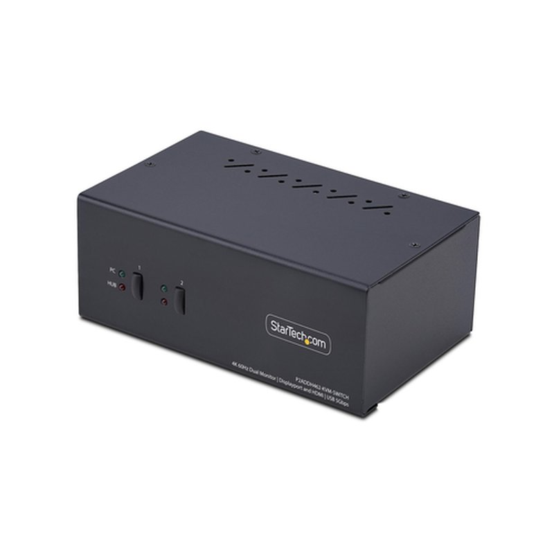 StarTech.com Switch KVM de 2 Puertos DisplayPort HDMI - Conmutador KVM de Dos Monitores - Hub Ladrón USB 2 Puertos 5Gbps - 2 Puertos USB HID - Teclas de Acceso Rápido - TAA